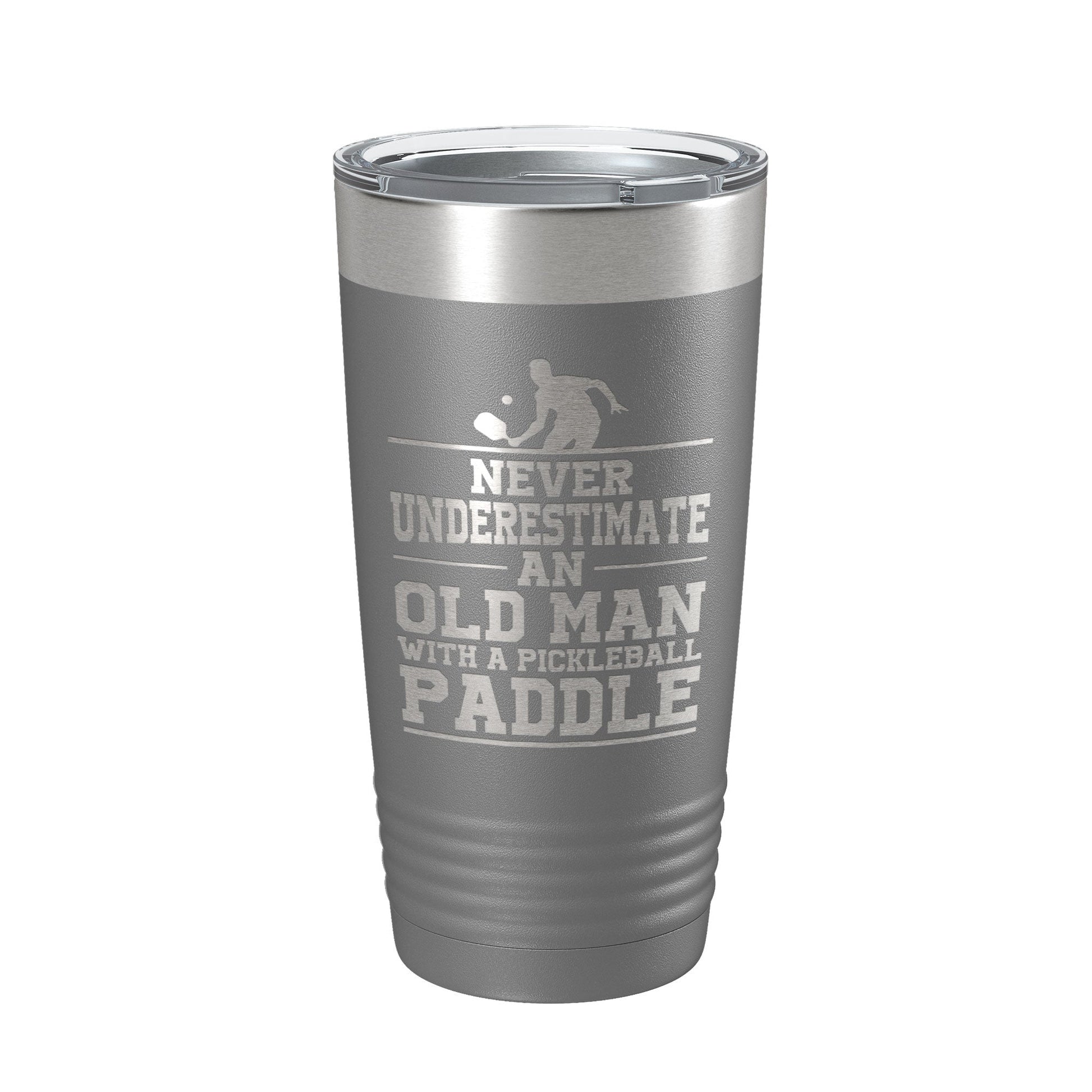 Funny Pickleball Tumbler Never Underestimate An Old Man With A Pickle Ball Paddle Travel Mug Insulated Laser Engraved Coffee Cup Gift 20 oz-16