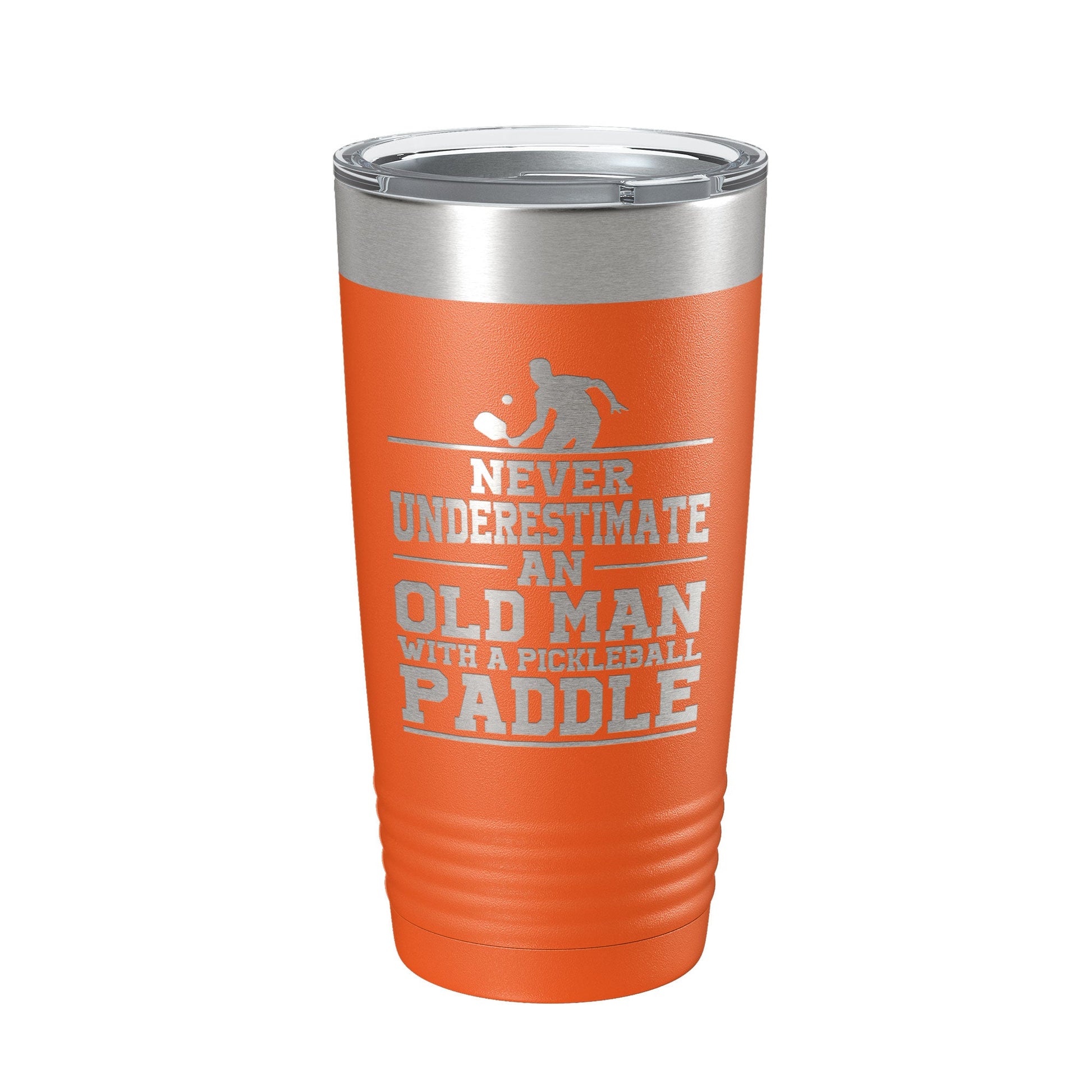 Funny Pickleball Tumbler Never Underestimate An Old Man With A Pickle Ball Paddle Travel Mug Insulated Laser Engraved Coffee Cup Gift 20 oz-17