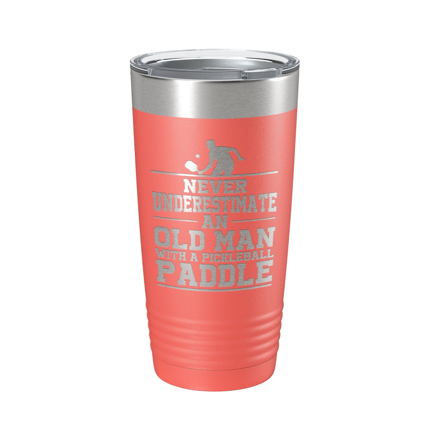 Funny Pickleball Tumbler Never Underestimate An Old Man With A Pickle Ball Paddle Travel Mug Insulated Laser Engraved Coffee Cup Gift 20 oz-20