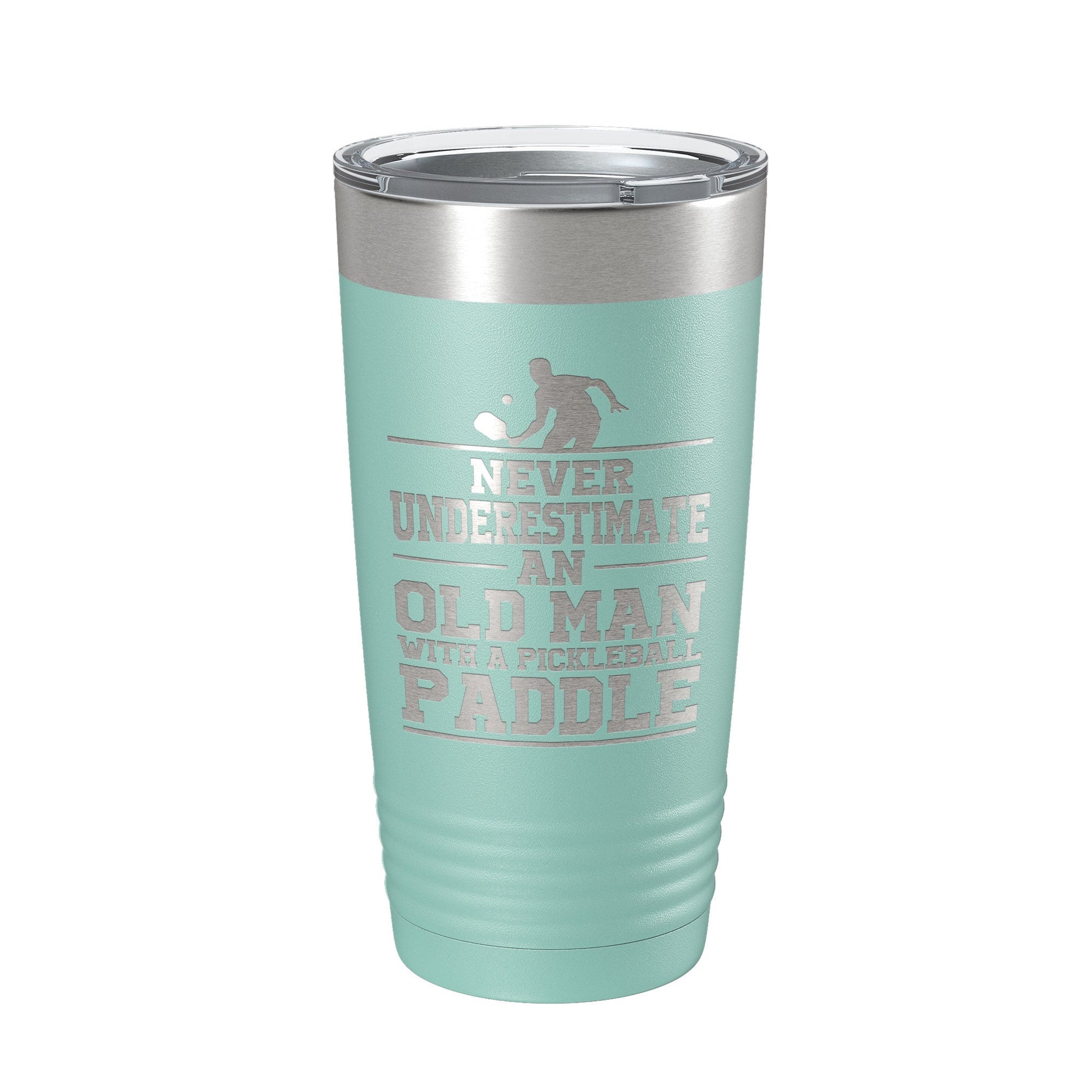Funny Pickleball Tumbler Never Underestimate An Old Man With A Pickle Ball Paddle Travel Mug Insulated Laser Engraved Coffee Cup Gift 20 oz-12