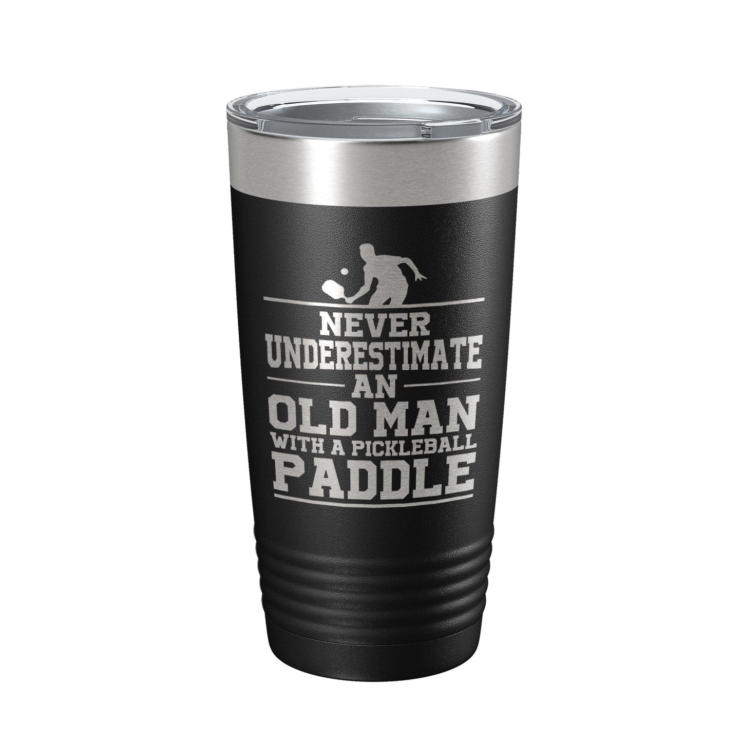 Funny Pickleball Tumbler Never Underestimate An Old Man With A Pickle Ball Paddle Travel Mug Insulated Laser Engraved Coffee Cup Gift 20 oz-5