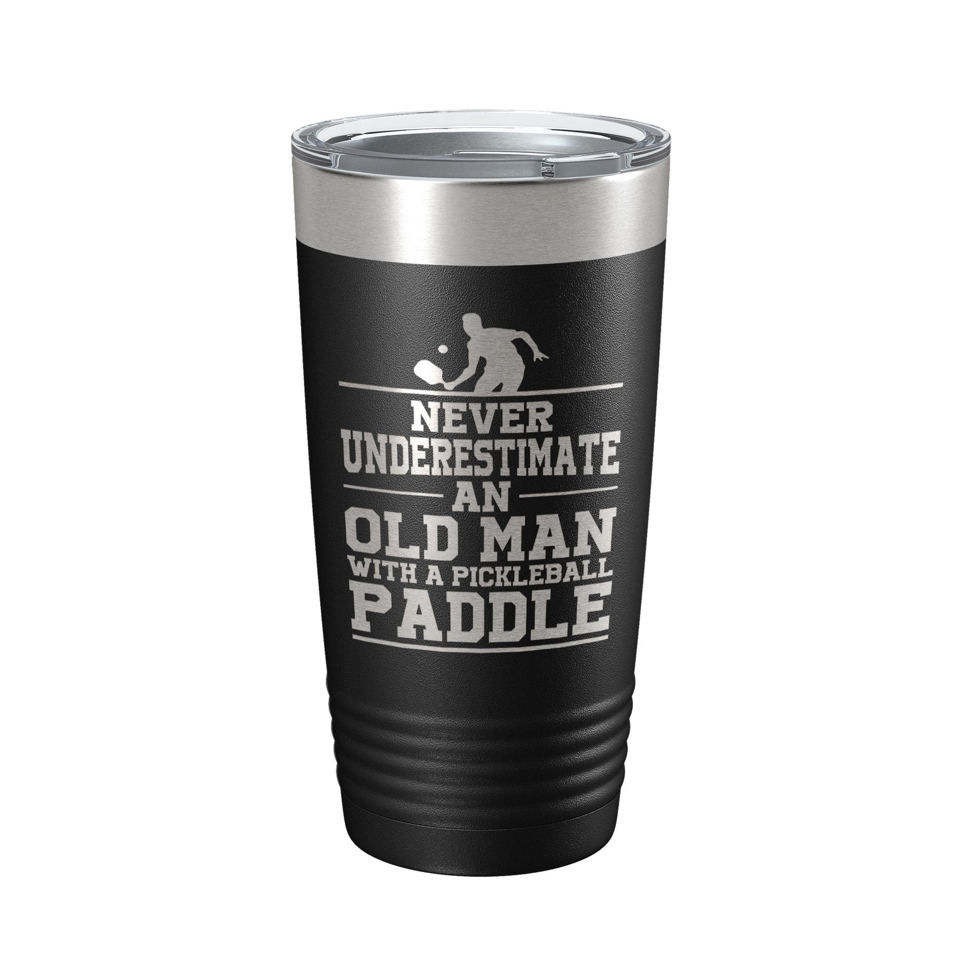 Funny Pickleball Tumbler Never Underestimate An Old Man With A Pickle Ball Paddle Travel Mug Insulated Laser Engraved Coffee Cup Gift 20 oz-5
