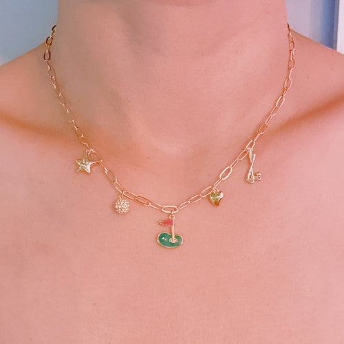 Golf Day Charm Necklace – Playful Gold Chain with Golf-Inspired Charms