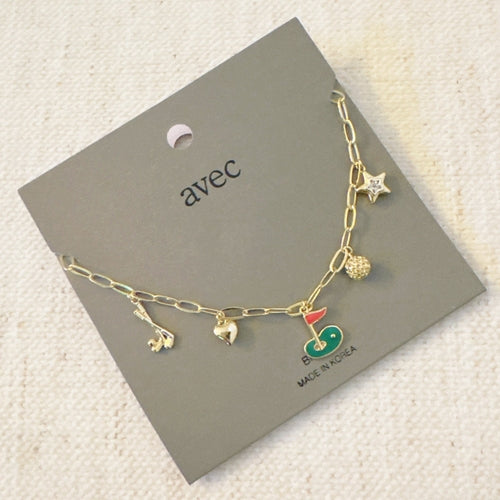 Golf Day Charm Necklace – Playful Gold Chain with Golf-Inspired Charms