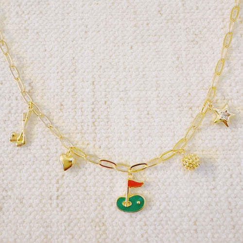 Golf Day Charm Necklace – Playful Gold Chain with Golf-Inspired Charms