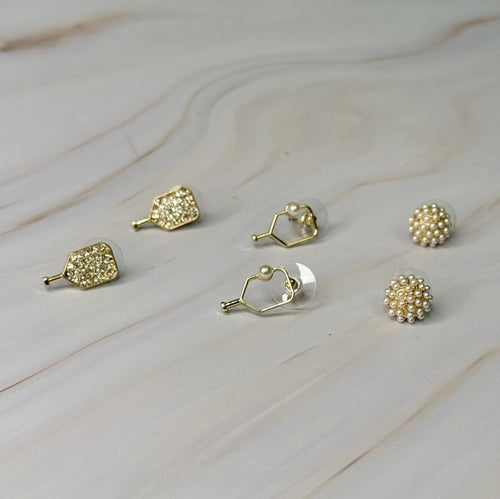 Pickleball Stud Earrings Set Of 3