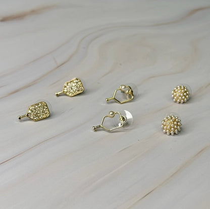 Pickleball Stud Earrings Set Of 3