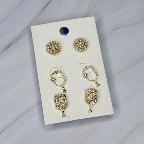 Pickleball Stud Earrings Set Of 3