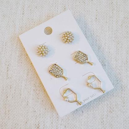 Pickleball Stud Earrings Set Of 3