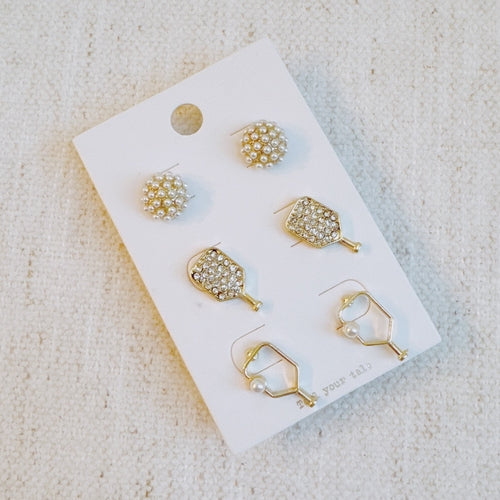 Pickleball Stud Earrings Set Of 3