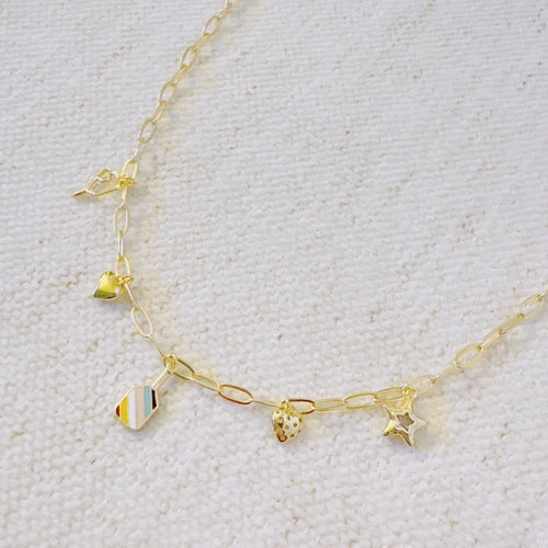 Pickleball Play Charm Necklace – Gold Chain with Playful