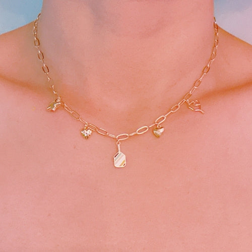Pickleball Play Charm Necklace – Gold Chain with Playful