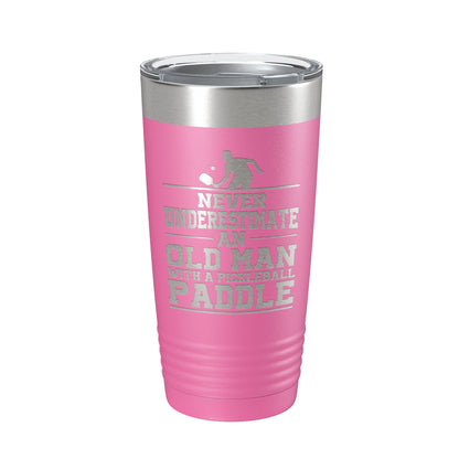 Funny Pickleball Tumbler Never Underestimate An Old Man With A Pickle Ball Paddle Travel Mug Insulated Laser Engraved Coffee Cup Gift 20 oz-11