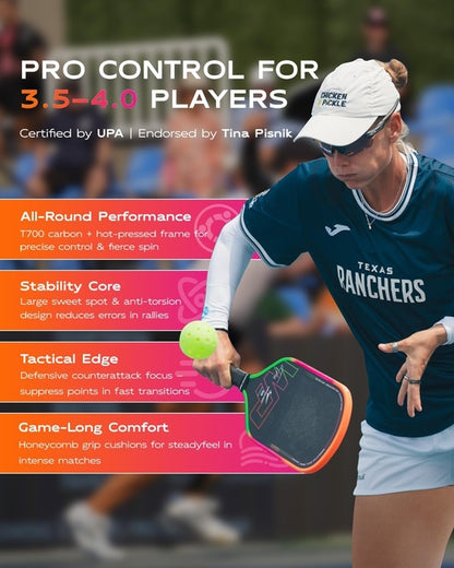 Neon Pickleball Paddle 16mm Core in Green, Pink & Orange Warping Point