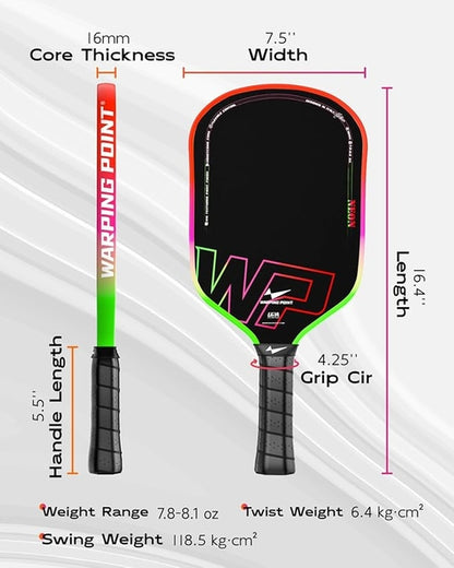 Neon Pickleball Paddle 16mm Core in Green, Pink & Orange Warping Point